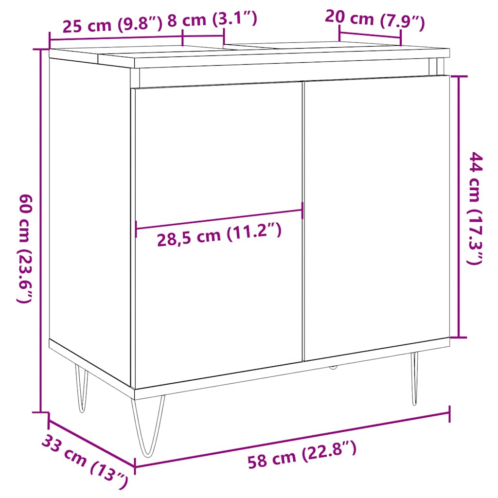 Mobile da Bagno Legno Vecchio 58x33x60 cm in Truciolato | homemem39