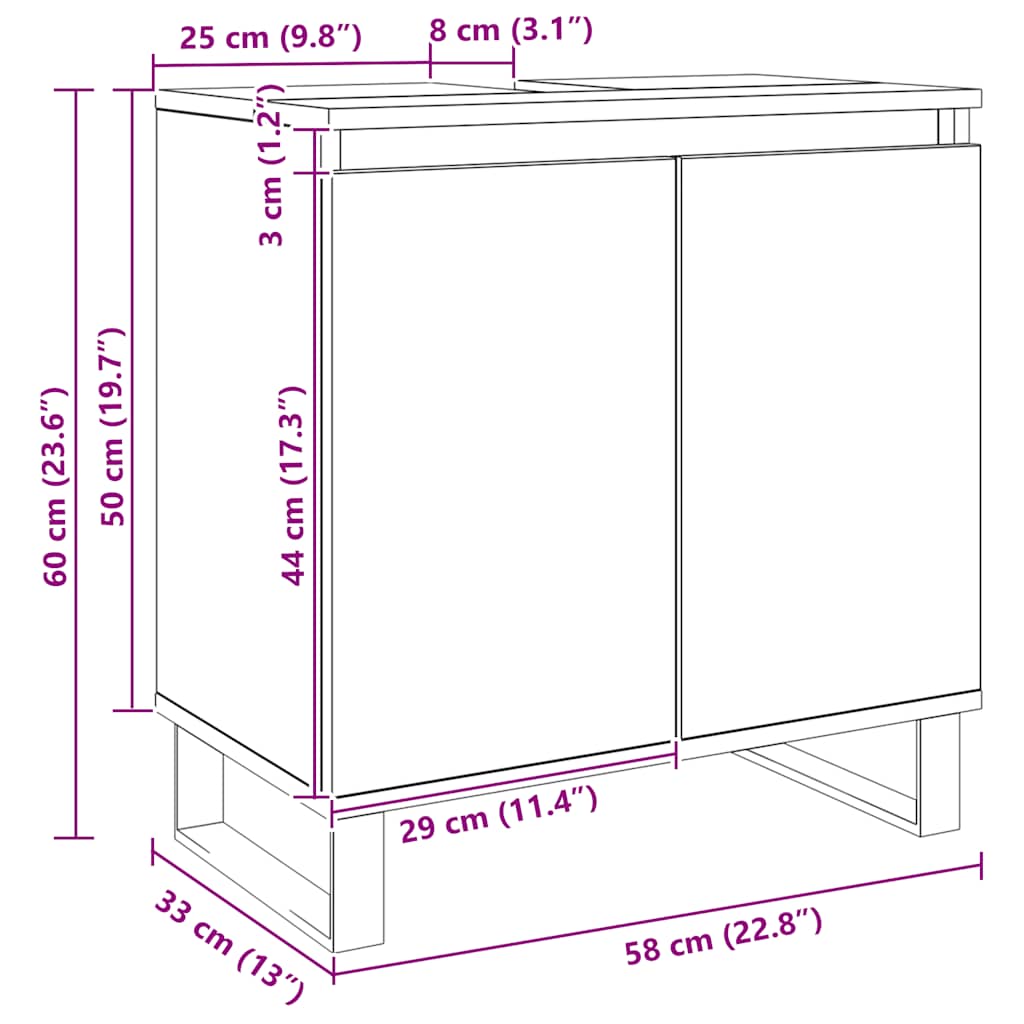 Mobile da Bagno Rovere Artigianale 58x33x60 cm in Truciolato - homemem39