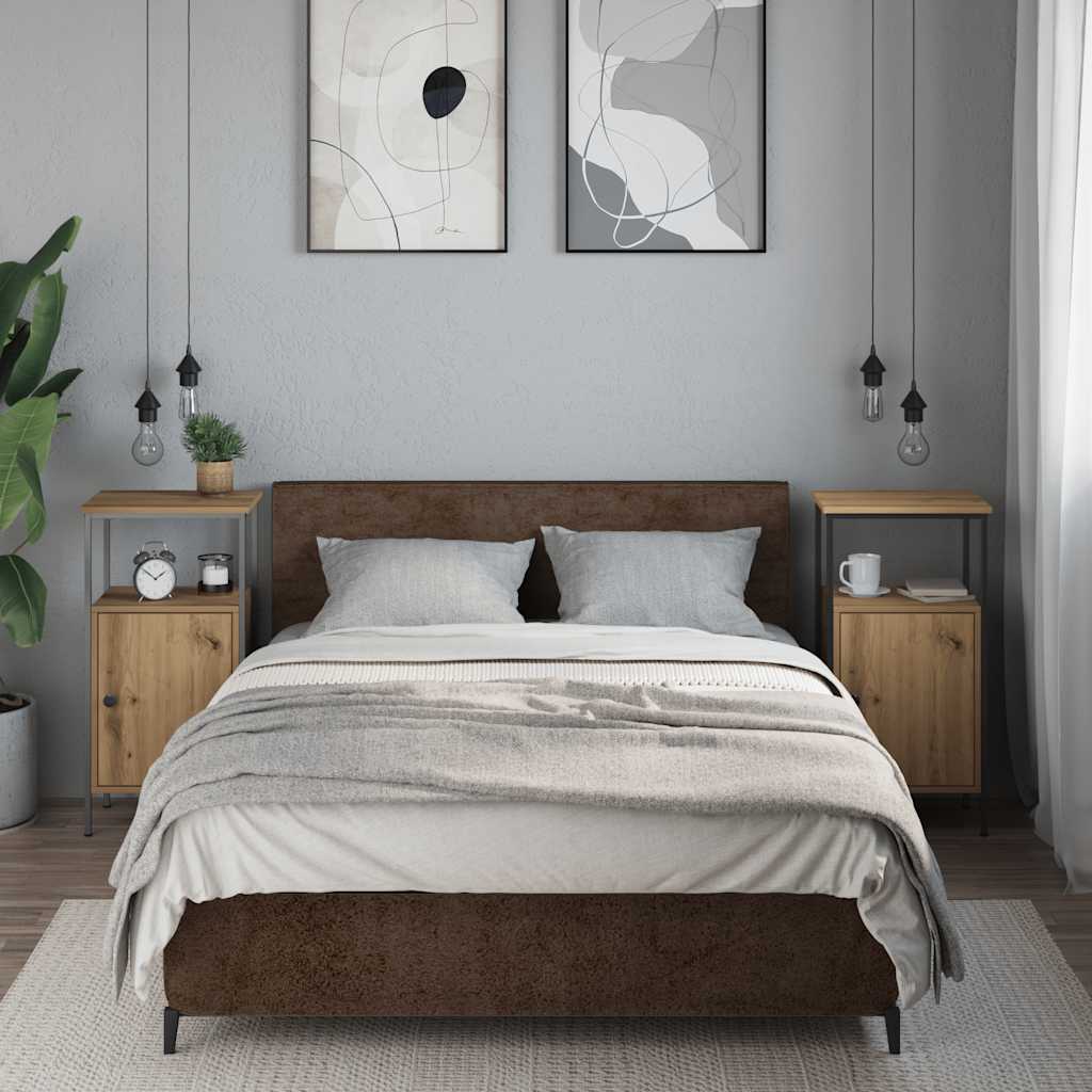 Comodini 2pz Rovere Artigianale 41x31x80cm in Legno Multistrato