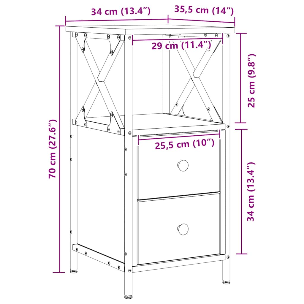 Comodino Rovere Artigianale 34x35,5x70 cm in Legno Multistrato