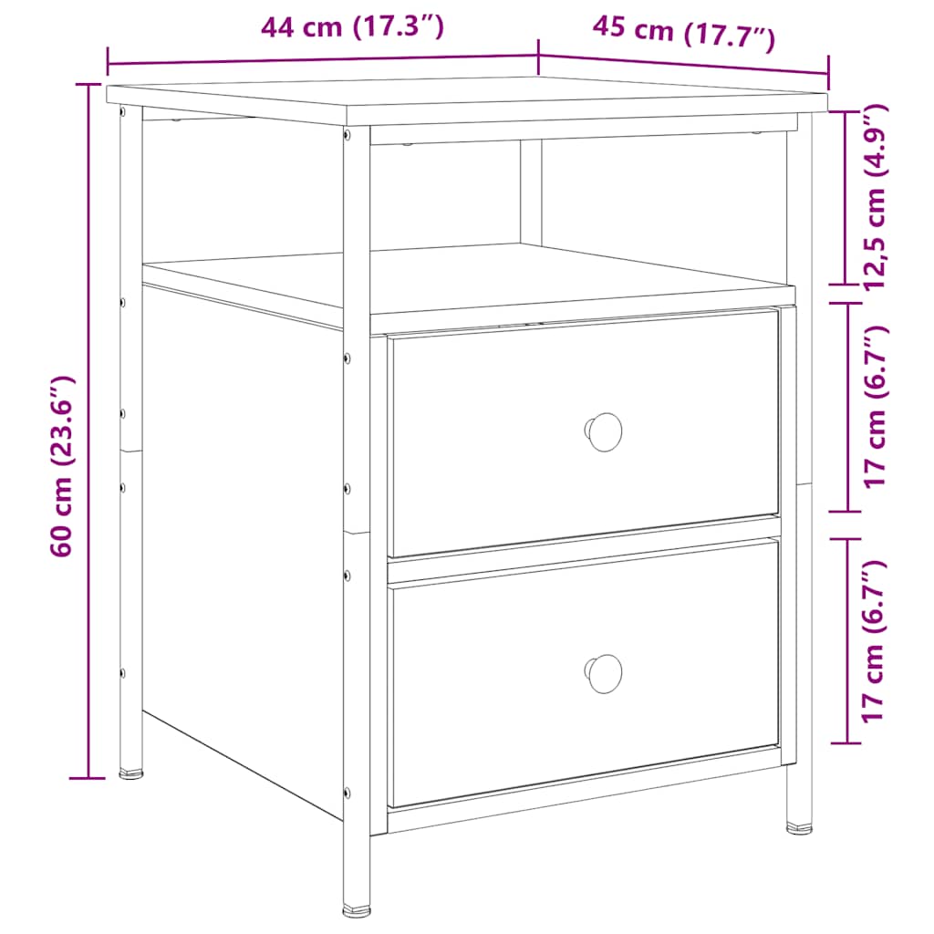 Comodini 2pz Rovere Artigianale 44x45x60cm in Legno Multistrato