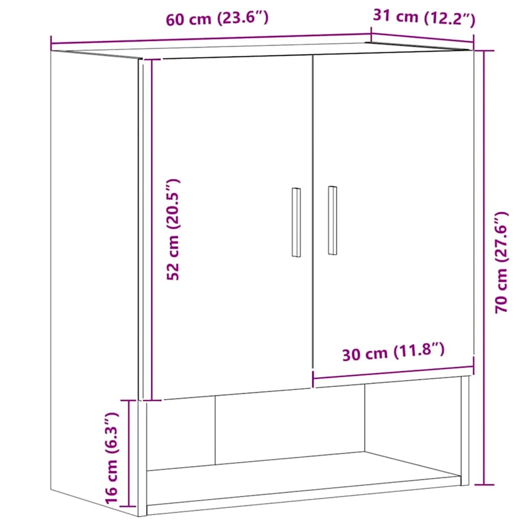 Armadietto a Muro Rovere Artigianale 60x31x70 cm in Truciolato | homemem39