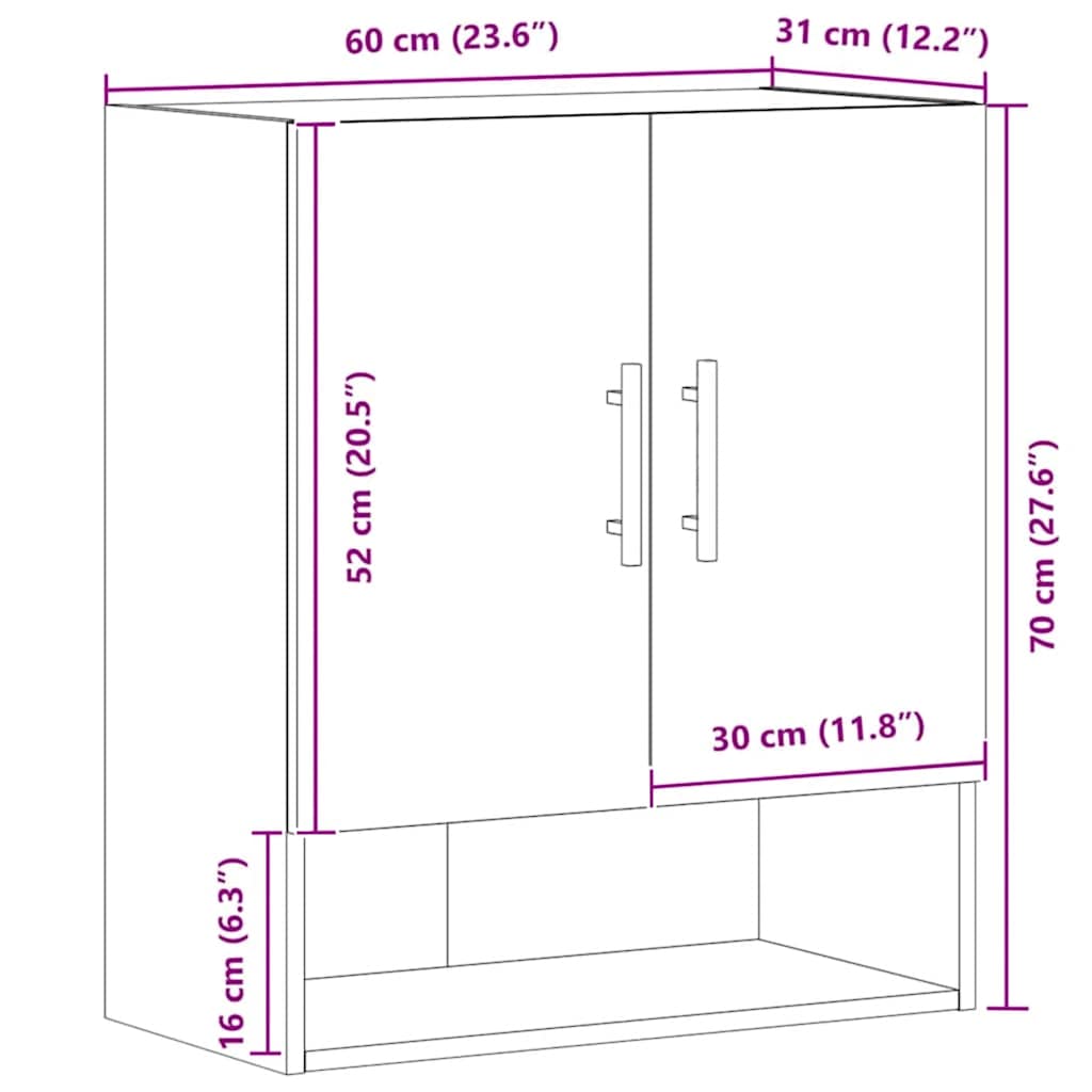 Armadietto a Muro Rovere Artigianale 60x31x70 cm in Truciolato
