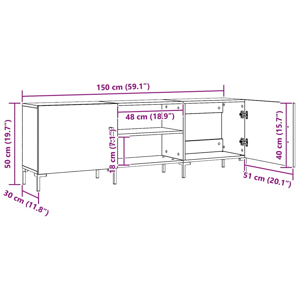Mobile Porta TV Rovere Artigianale 150x30x50cm in Truciolato | homemem39