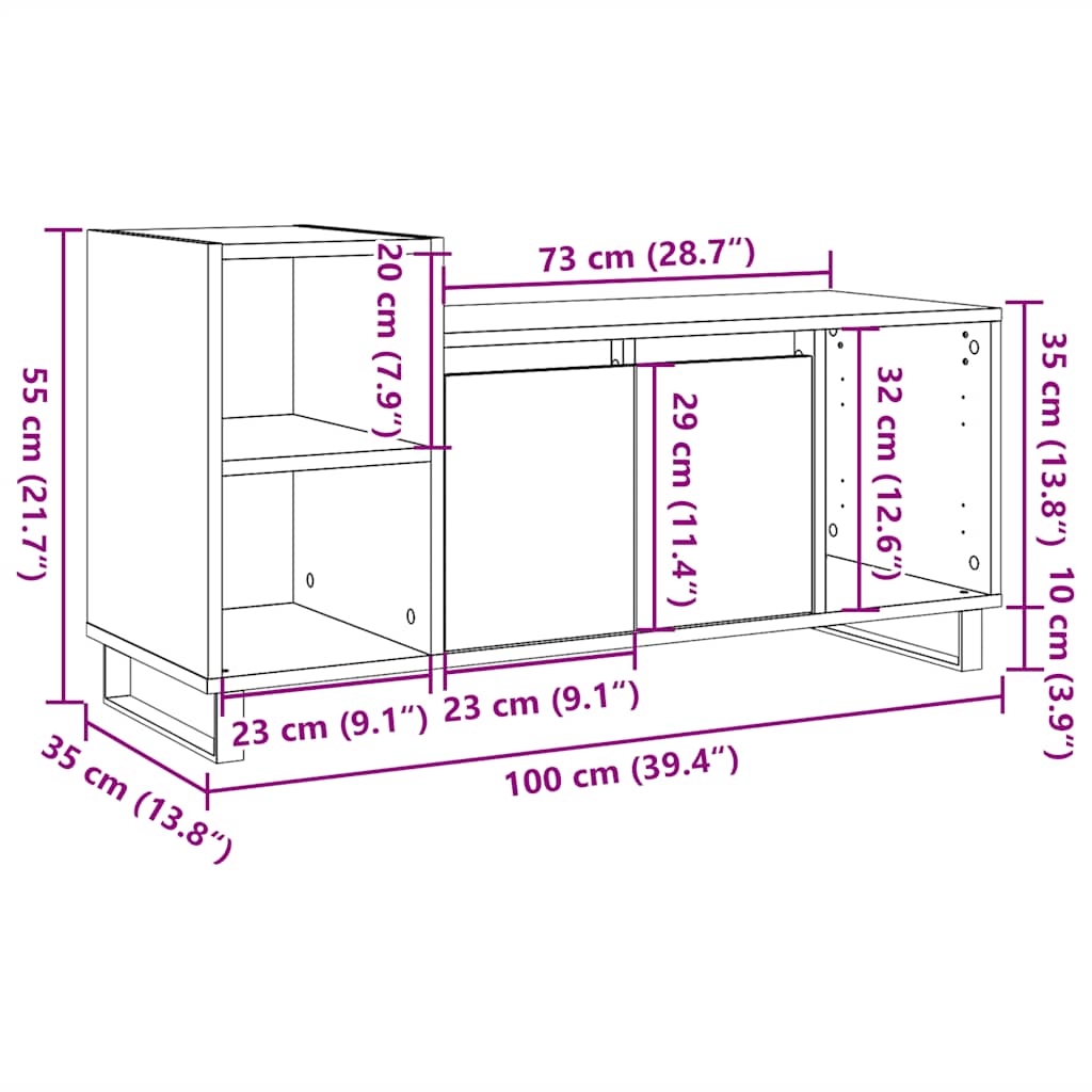 Mobile Porta TV Legno Antico 100x35x55 cm in Legno Multistrato - homemem39
