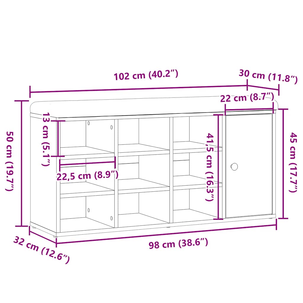 Panca Porta Scarpe Legno Antico 102x32x50 cm Legno Multistrato