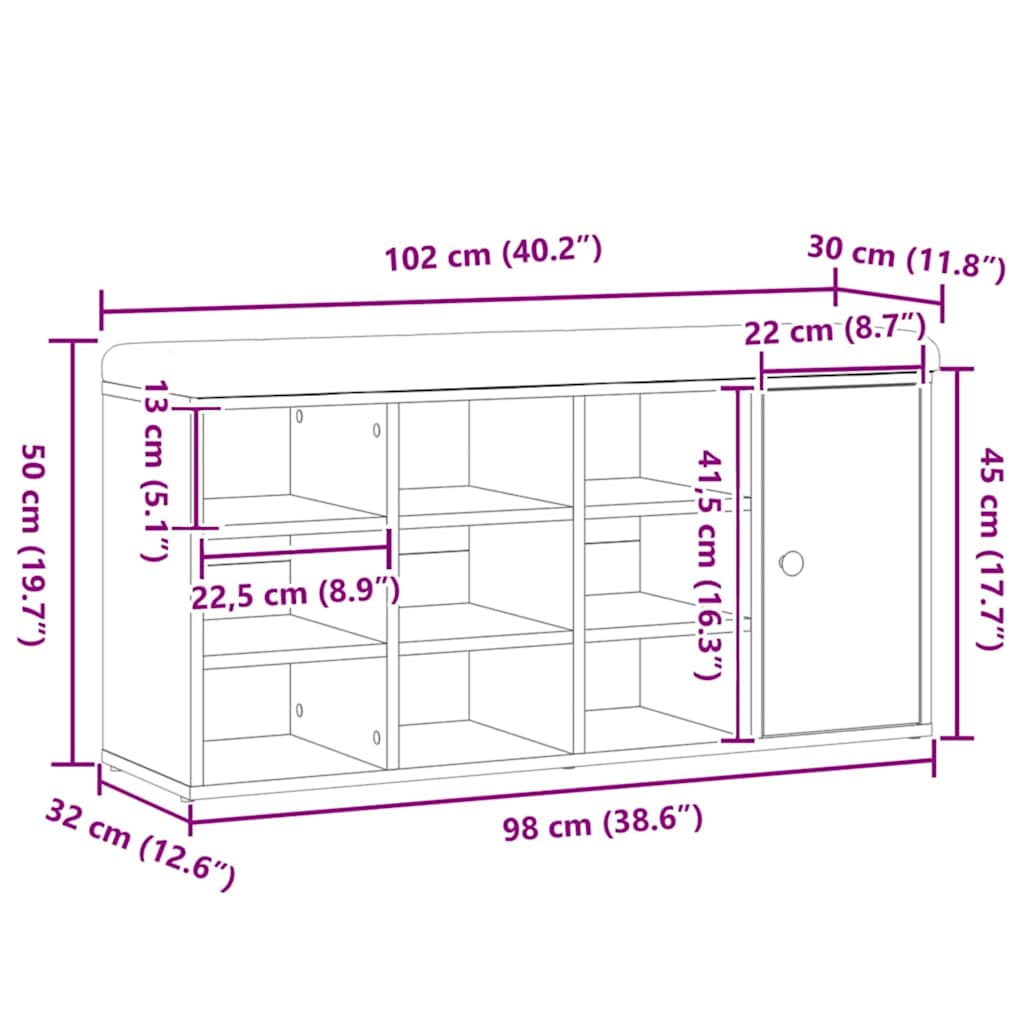 Panca Porta Scarpe Rovere Artigianale 102x32x50 cm Truciolato