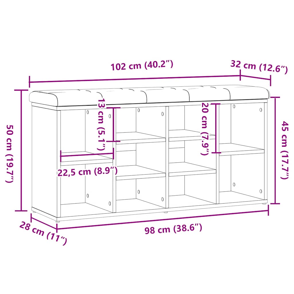 Panca Porta Scarpe Legno Antico 102x32x50 cm Legno Multistrato