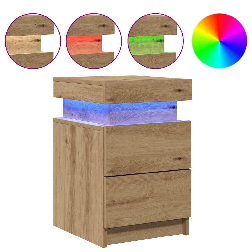 Comodini con LED 2pz Rovere Artigianale 40x30x40 cm Truciolato