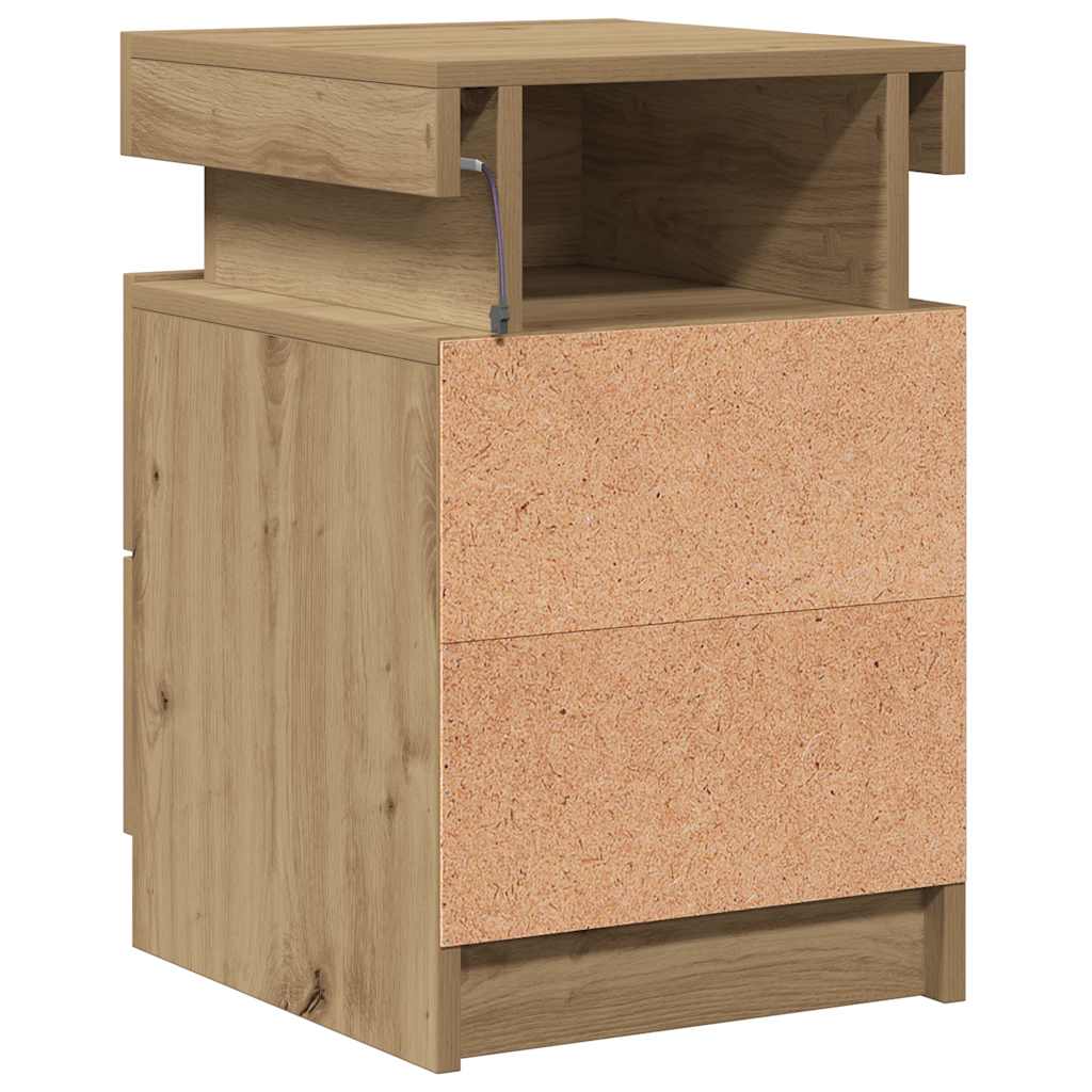 Comodini con LED 2pz Rovere Artigianale 40x30x40 cm Truciolato