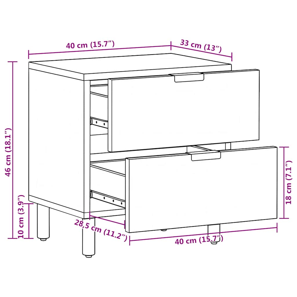 Comodino Nero 40x33x46 cm in Legno Massello di Mango | homemem39