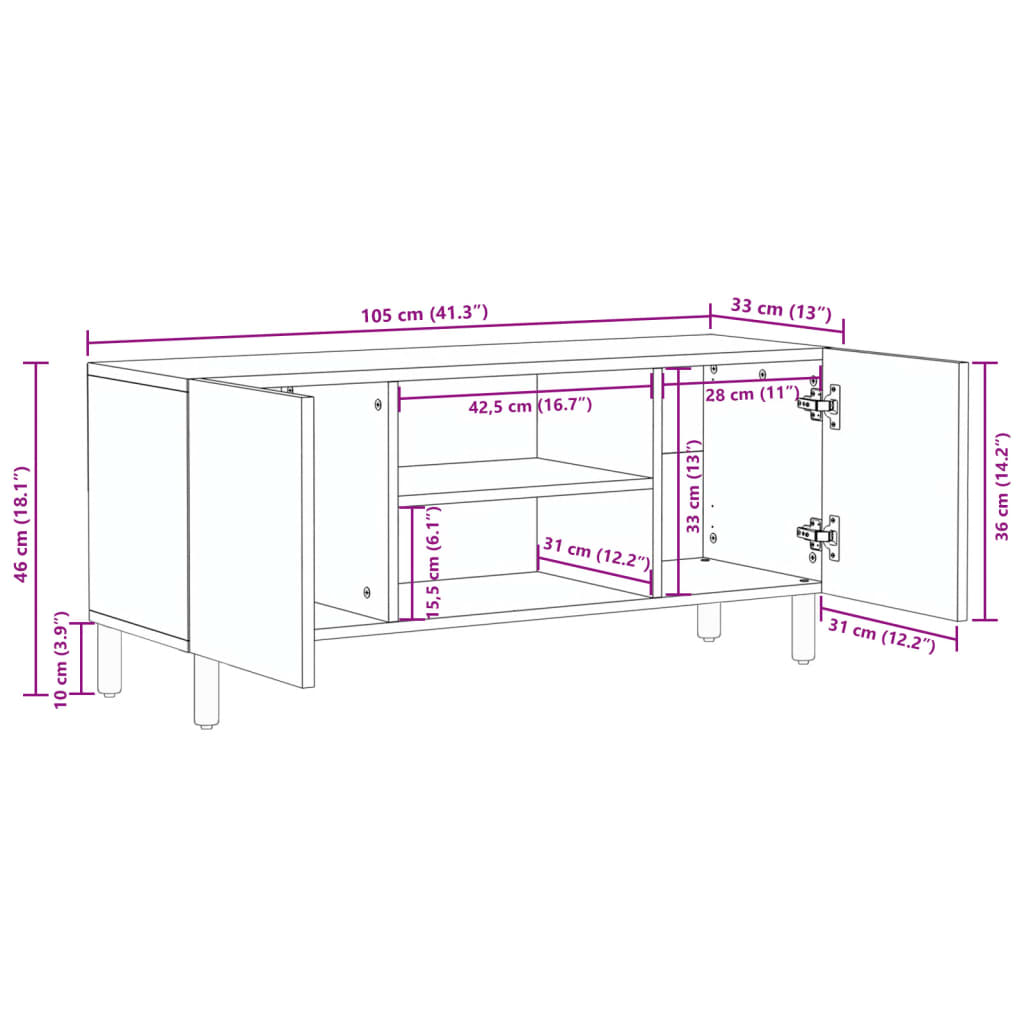 Mobile Porta TV Nero 105x33x46 cm in Legno Multistrato - homemem39