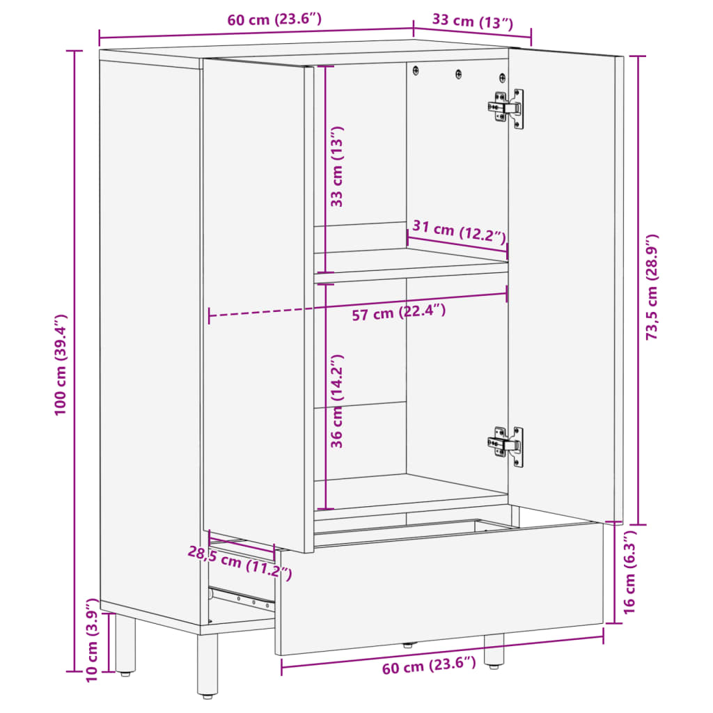 Credenza Nera 60x33x100 cm in Legno Multistrato - homemem39