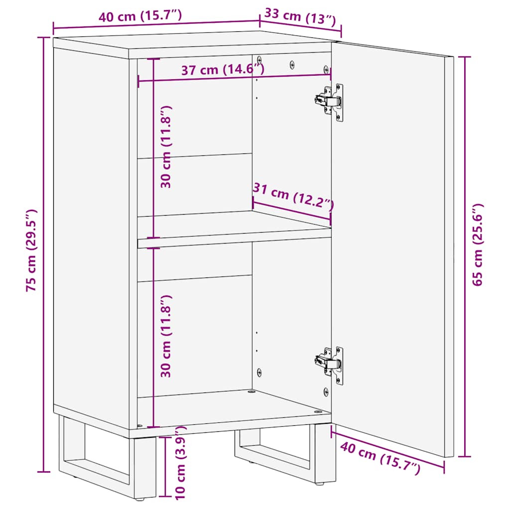 Credenza Nera 40x33x75 cm in Legno Massello di Mango - homemem39
