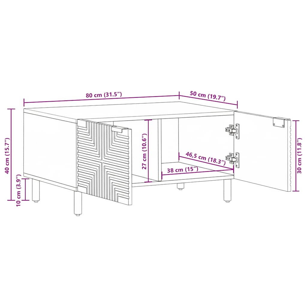 Tavolino da Salotto Marrone 80x50x40 cm Legno Massello di Mango | homemem39