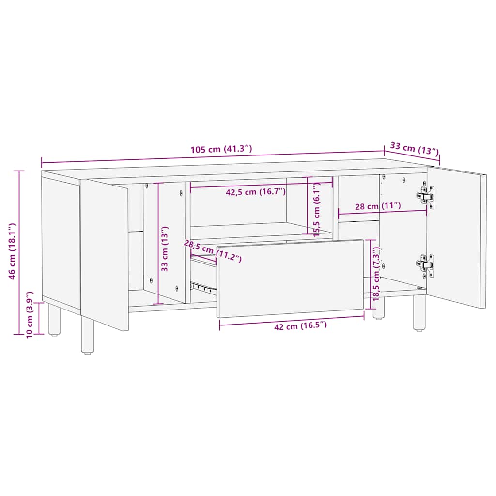 Mobile Porta TV Marrone 105x33x46cm in Legno Massello di Mango - homemem39