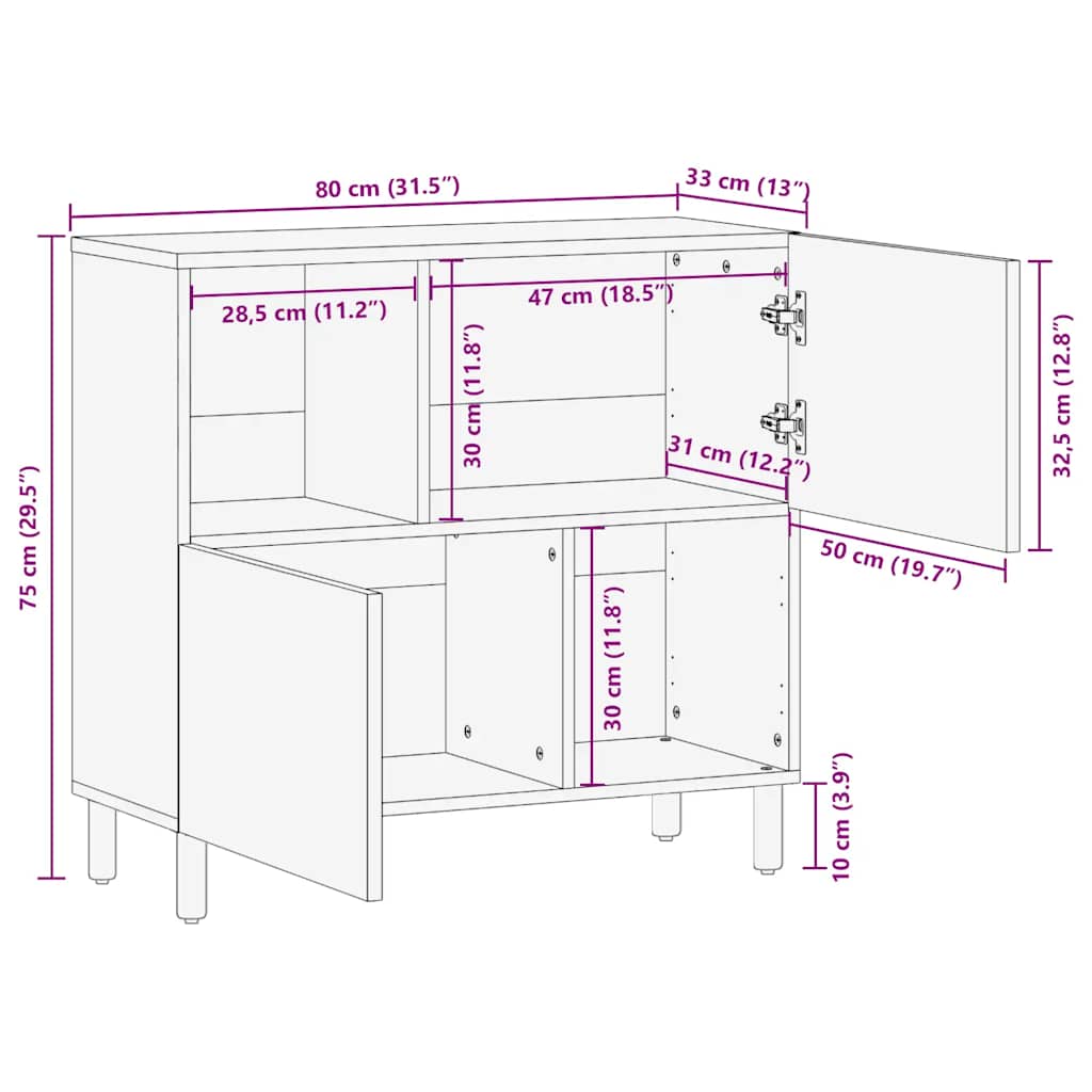 Credenza Marrone 80x33x75 cm in Legno Massello di Mango - homemem39