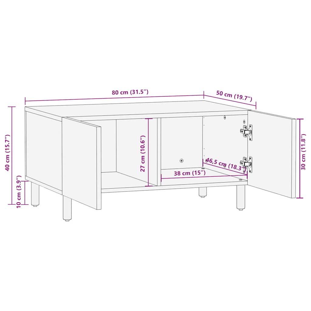 Tavolino da Salotto 80x50x40 cm Legno Massello di Acacia | homemem39