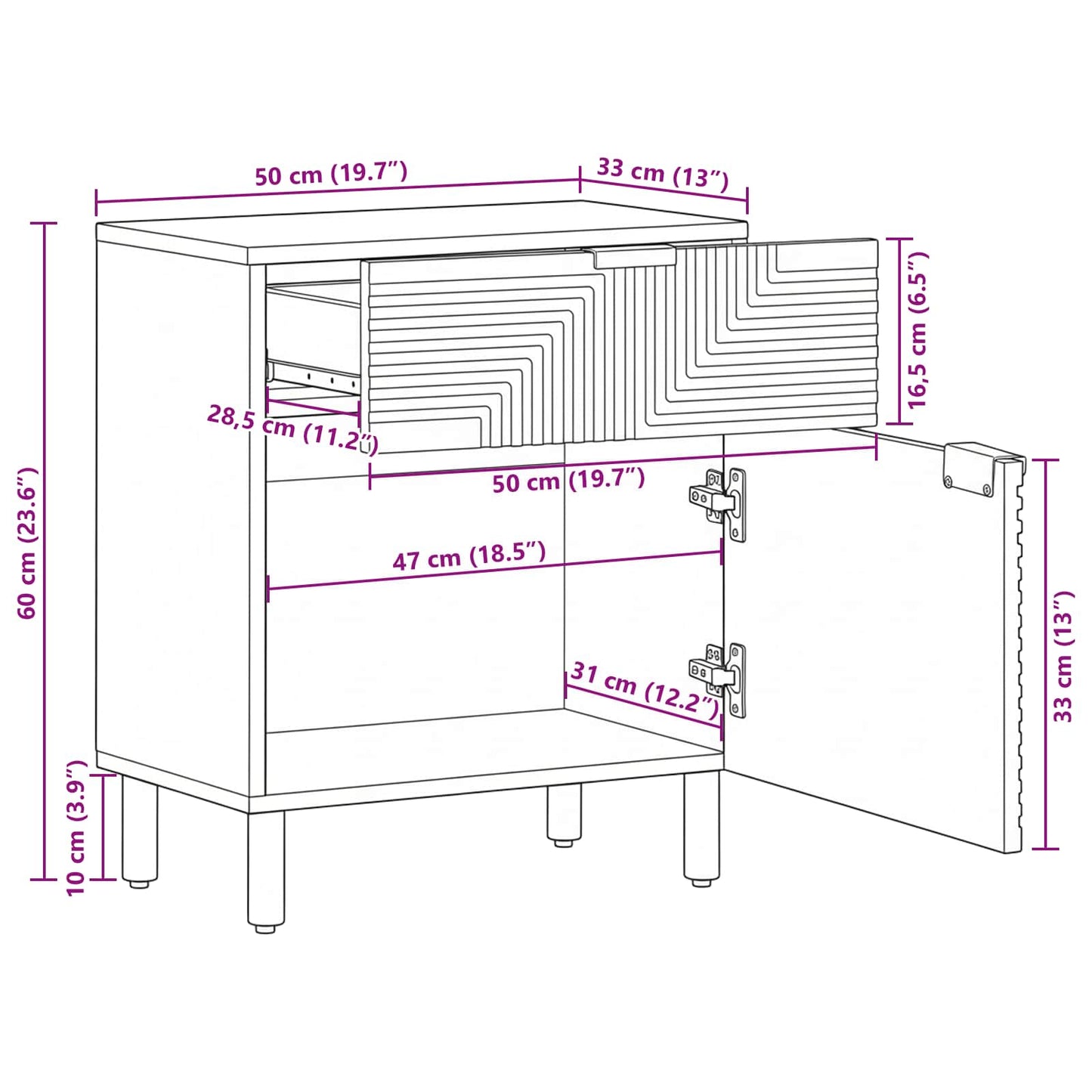 Armadio da Notte con cassetto Marrone 50 x 33 x 60 cm | homemem39