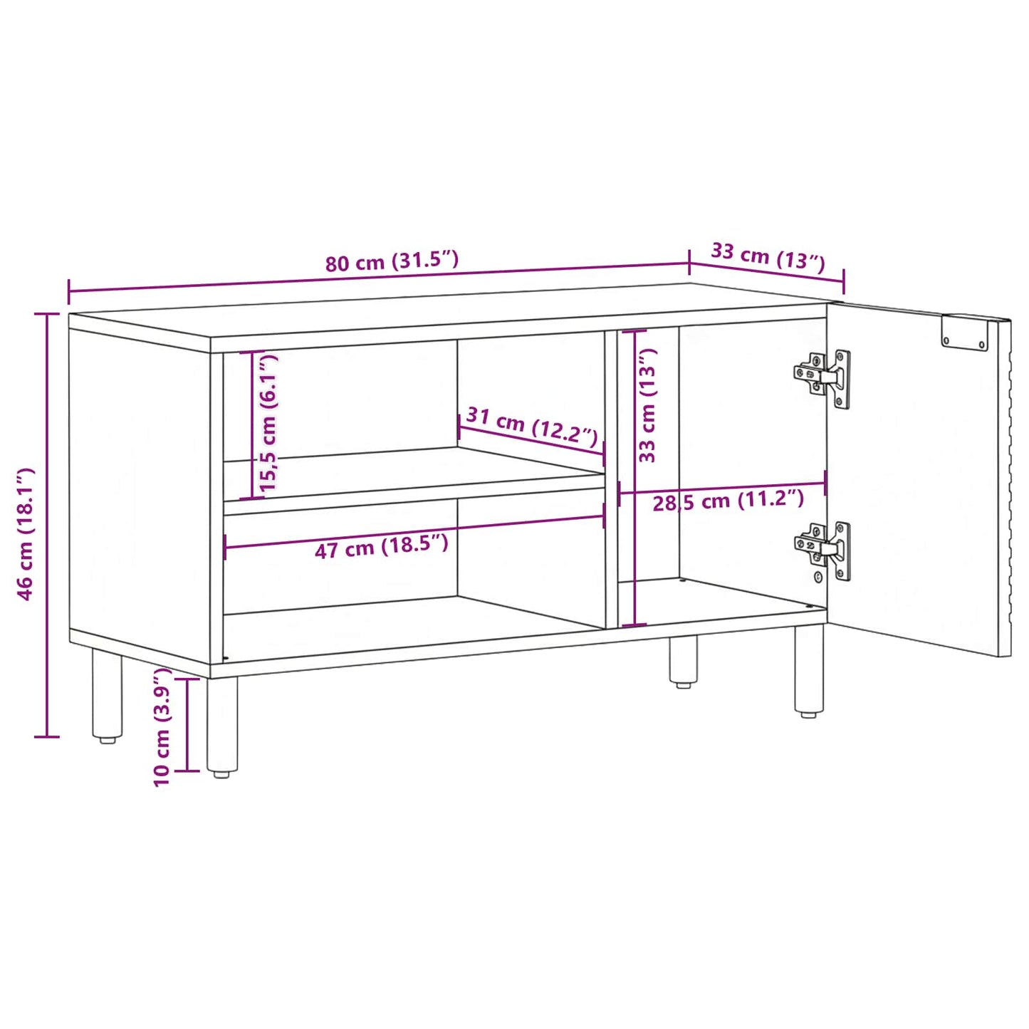 Unità TV con porta Legno di Acacia Massello 80 x 31,5 x 46 cm | homemem39