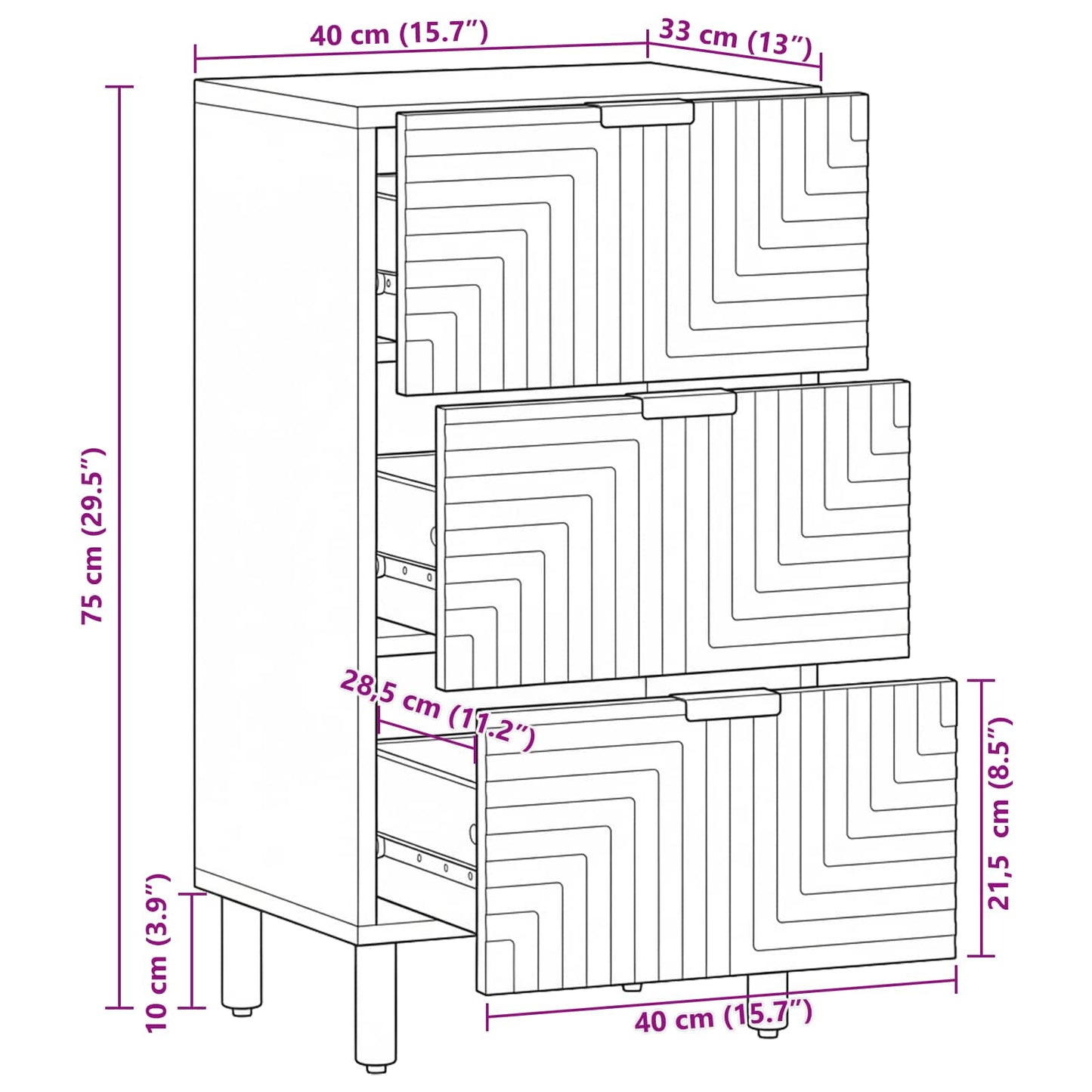 Credenza Naturale 40 x 33,5 x 75 cm Legno di Acacia Massello | homemem39