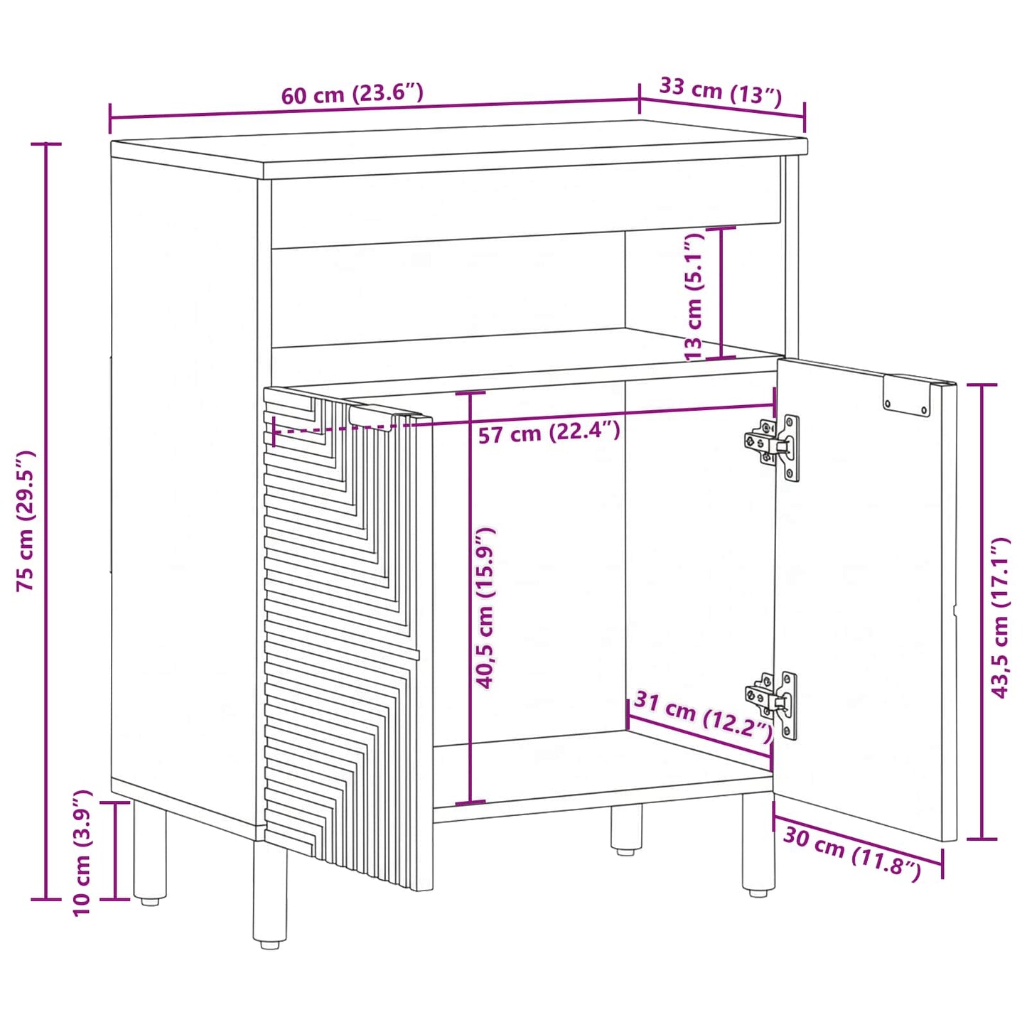Credenza Marrone 60 x 33,5 x 75 cm Legno di mango massello