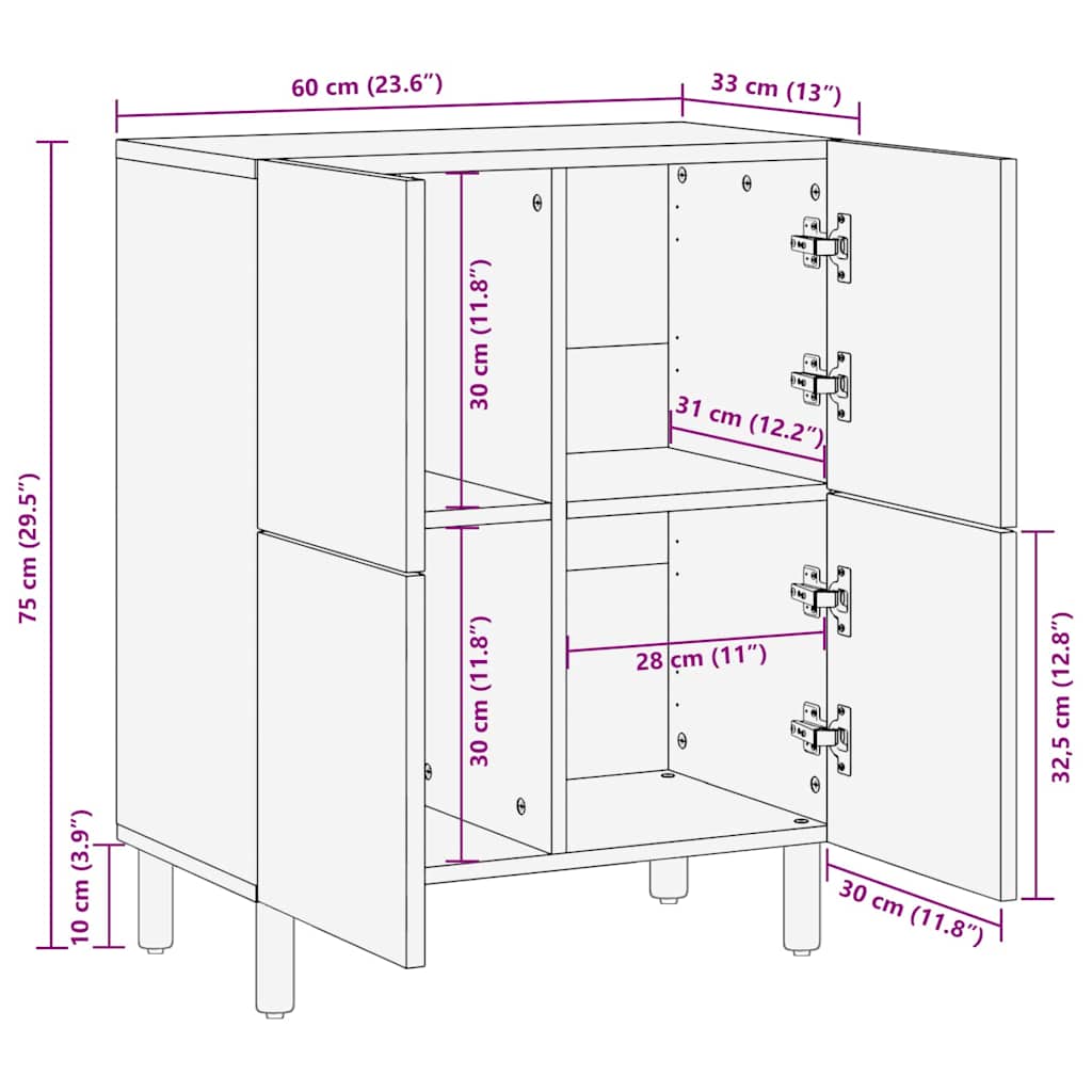 Credenza Marrone 60 x 33 x 75 cm Legno massello di acacia