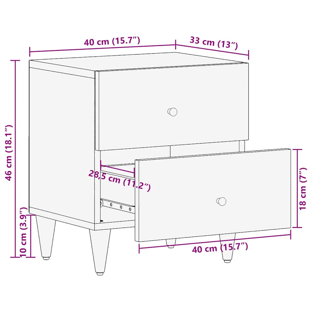 Comodino Grigio Chiaro 40x33x46 cm in Legno Massello di Mango | homemem39