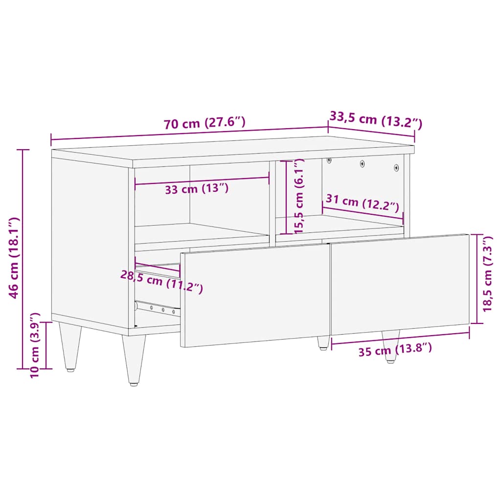 Mobile Porta TV Grigio Chiaro 70x33,5x46 cm in Legno Mango - homemem39