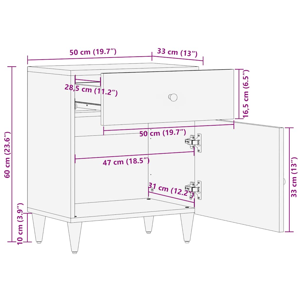 Comodino Grigio Chiaro 50x33x60 cm in Legno Massello di Mango | homemem39