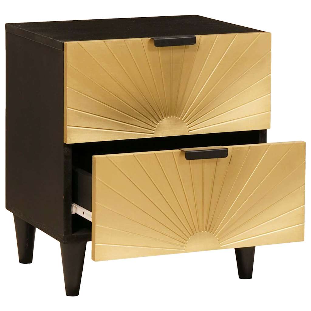 Comodino Nero e Oro 40 x 33.5 x 46 cm legno massello di mango