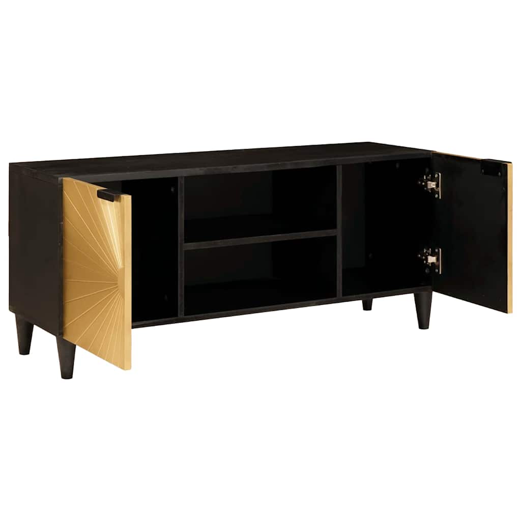 Mobile TV Nero e Oro 105 x 33 x 46 cm legno massello di mango