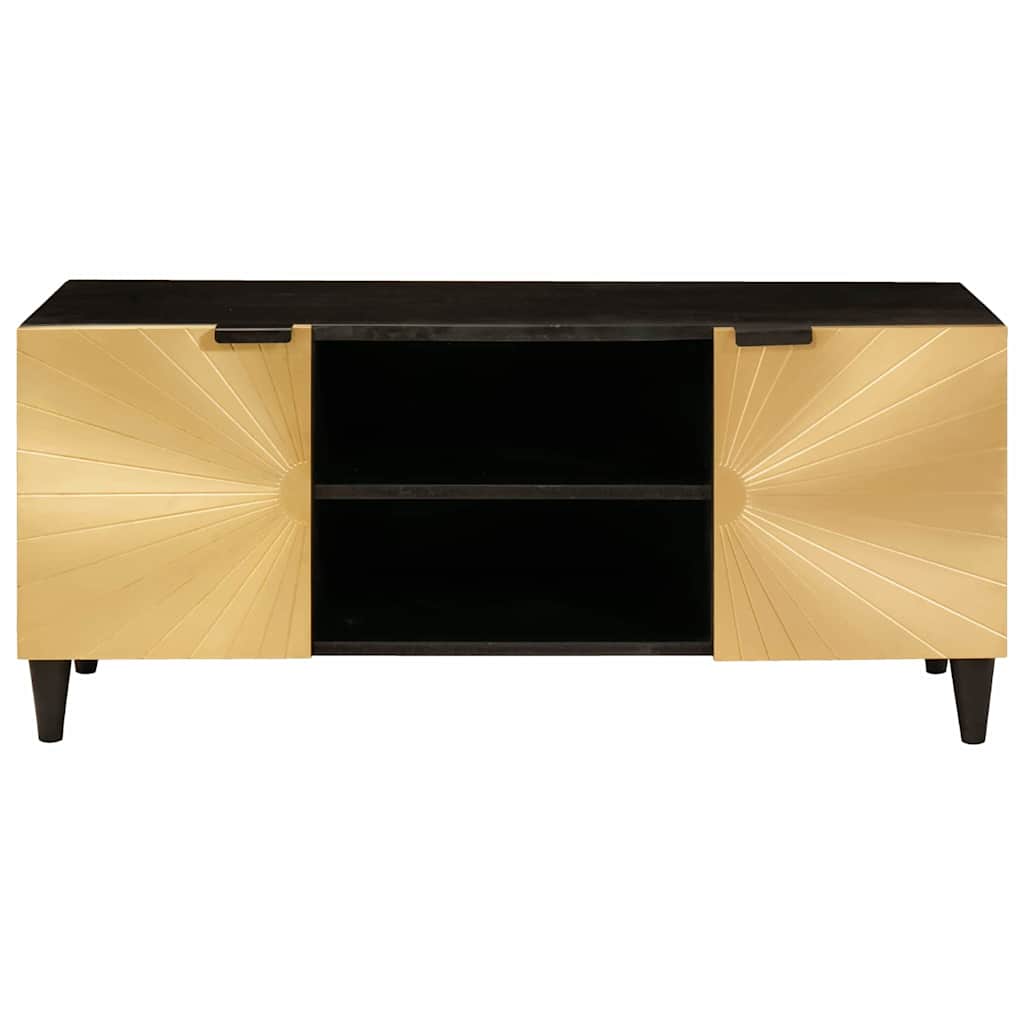 Mobile TV Nero e Oro 105 x 33 x 46 cm legno massello di mango