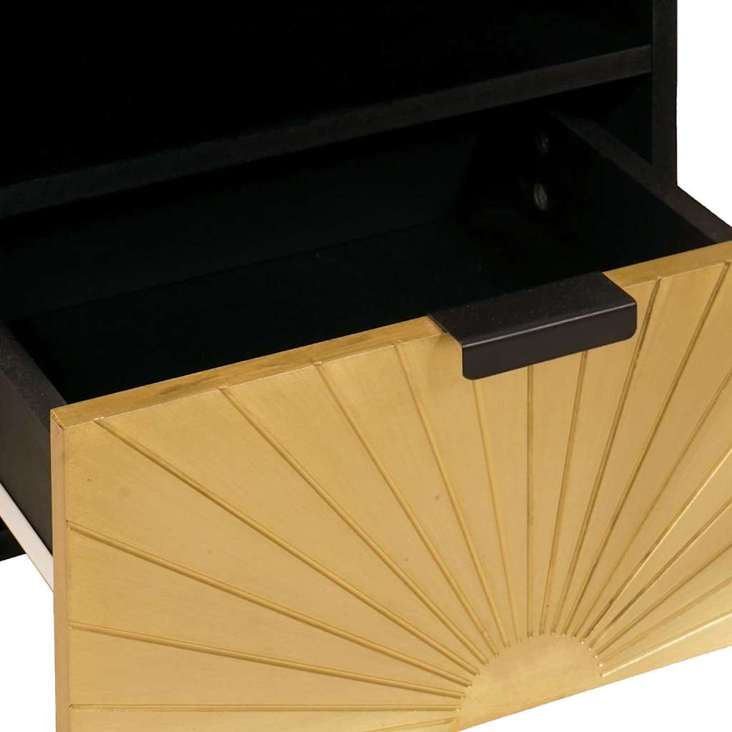Mobile TV Nero e Oro 70 x 33 x 46 cm legno massello di mango