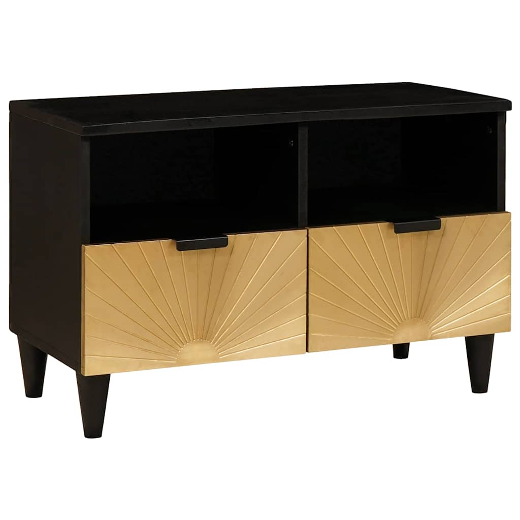 Mobile TV Nero e Oro 70 x 33 x 46 cm legno massello di mango