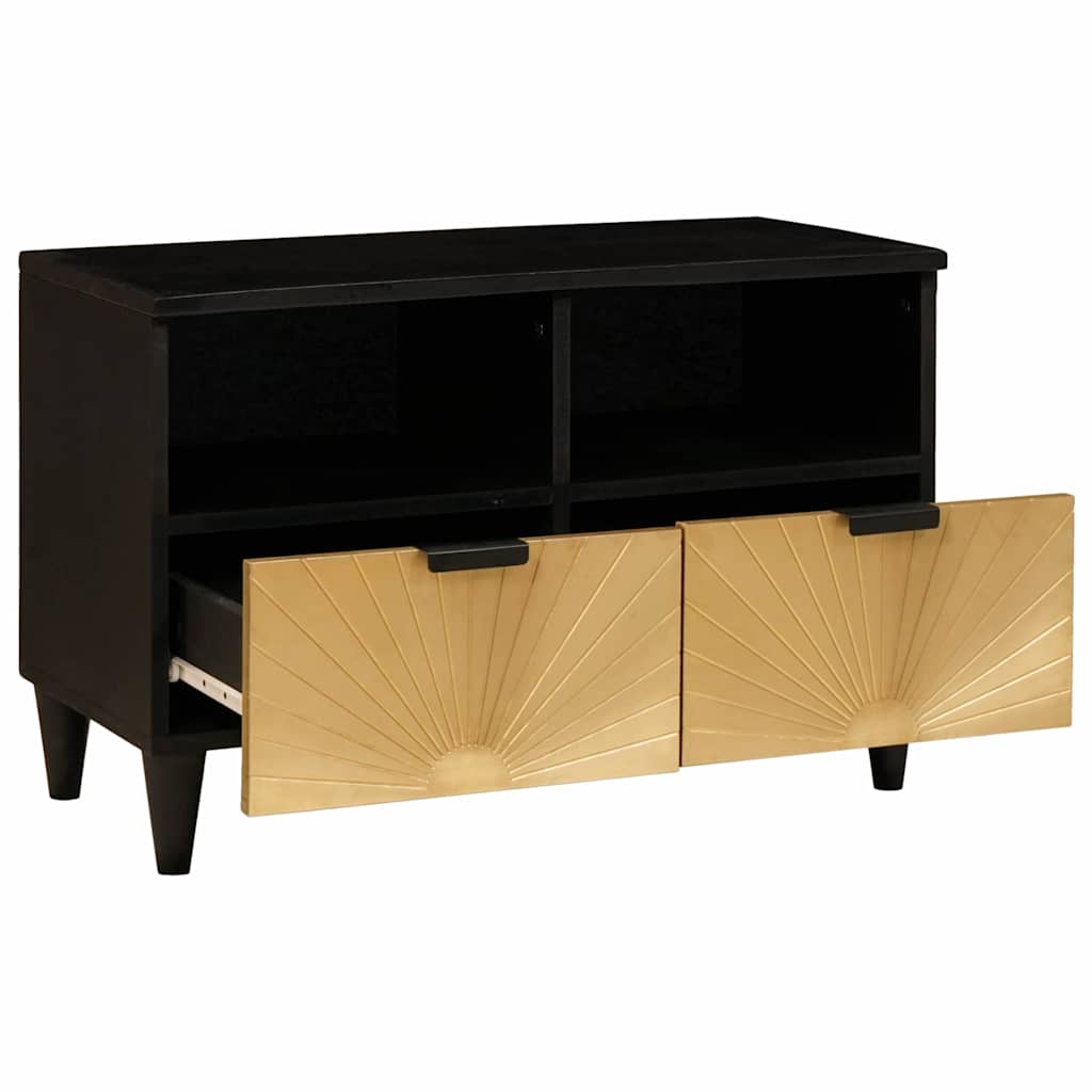 Mobile TV Nero e Oro 70 x 33 x 46 cm legno massello di mango