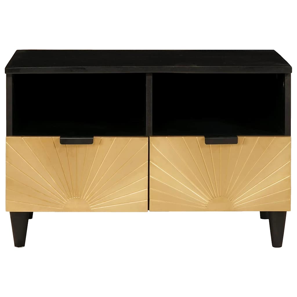 Mobile TV Nero e Oro 70 x 33 x 46 cm legno massello di mango