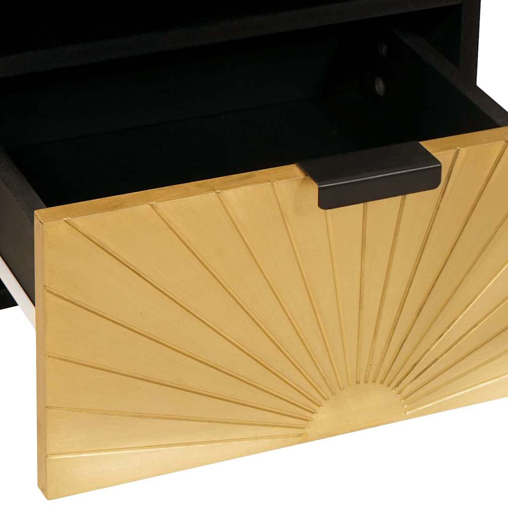Comodino Nero e Oro 40 x 33 x 46 cm legno massello di mango