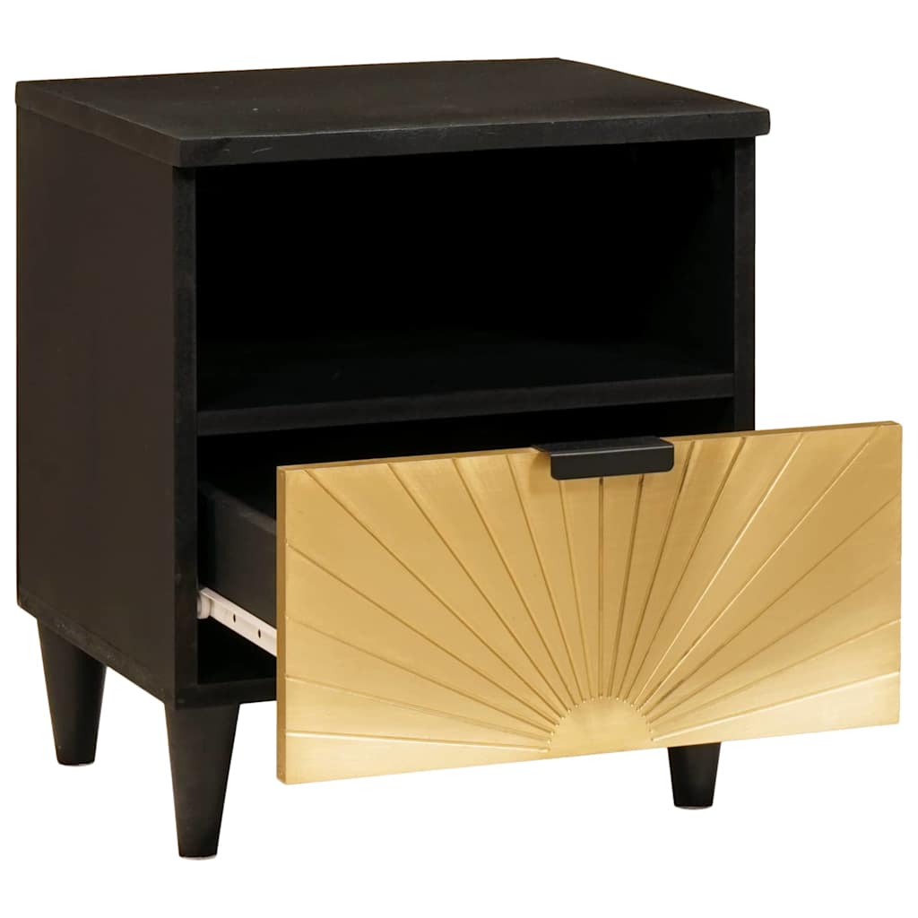 Comodino Nero e Oro 40 x 33 x 46 cm legno massello di mango