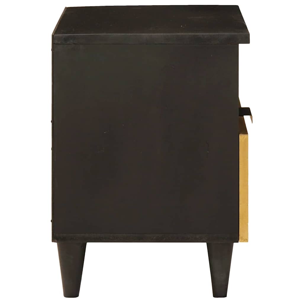 Comodino Nero e Oro 40 x 33 x 46 cm legno massello di mango