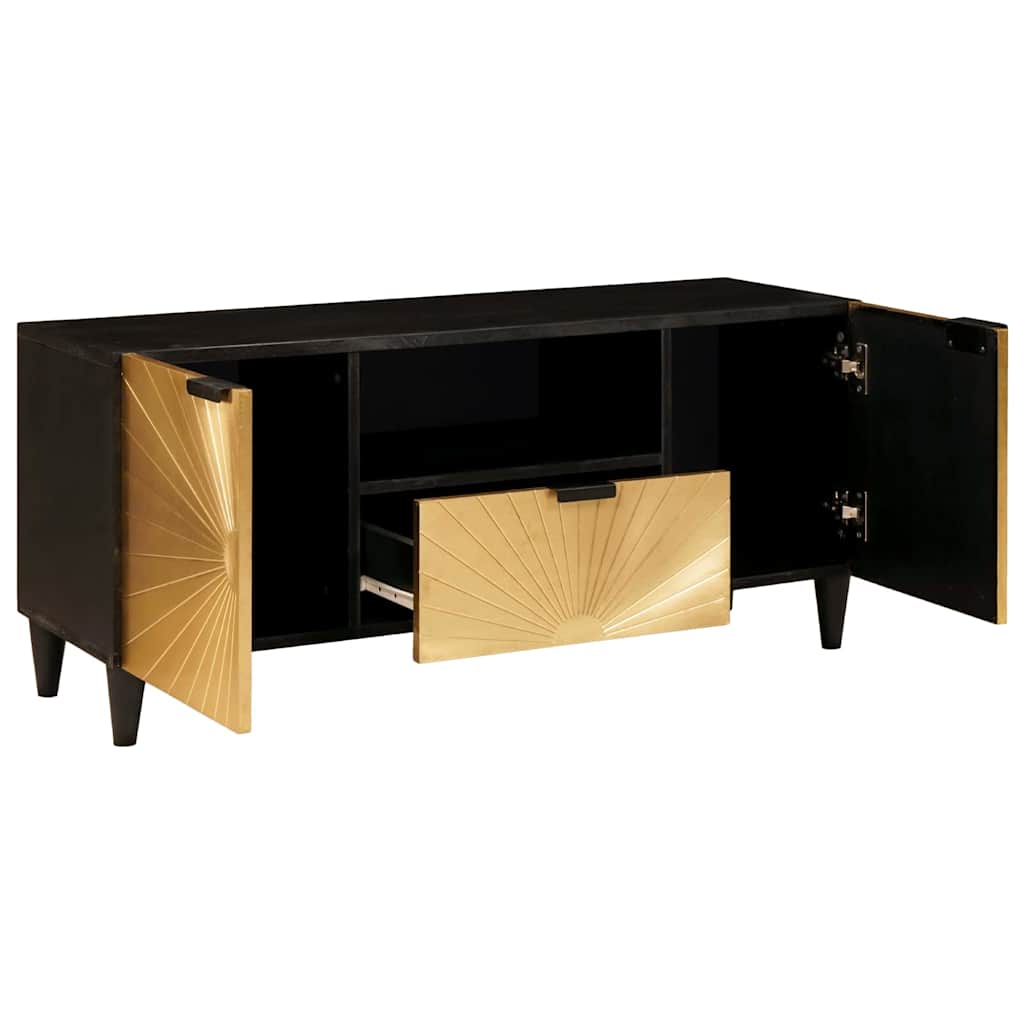 Mobile TV Nero e Oro 105 x 33 x 46 cm legno massello di mango