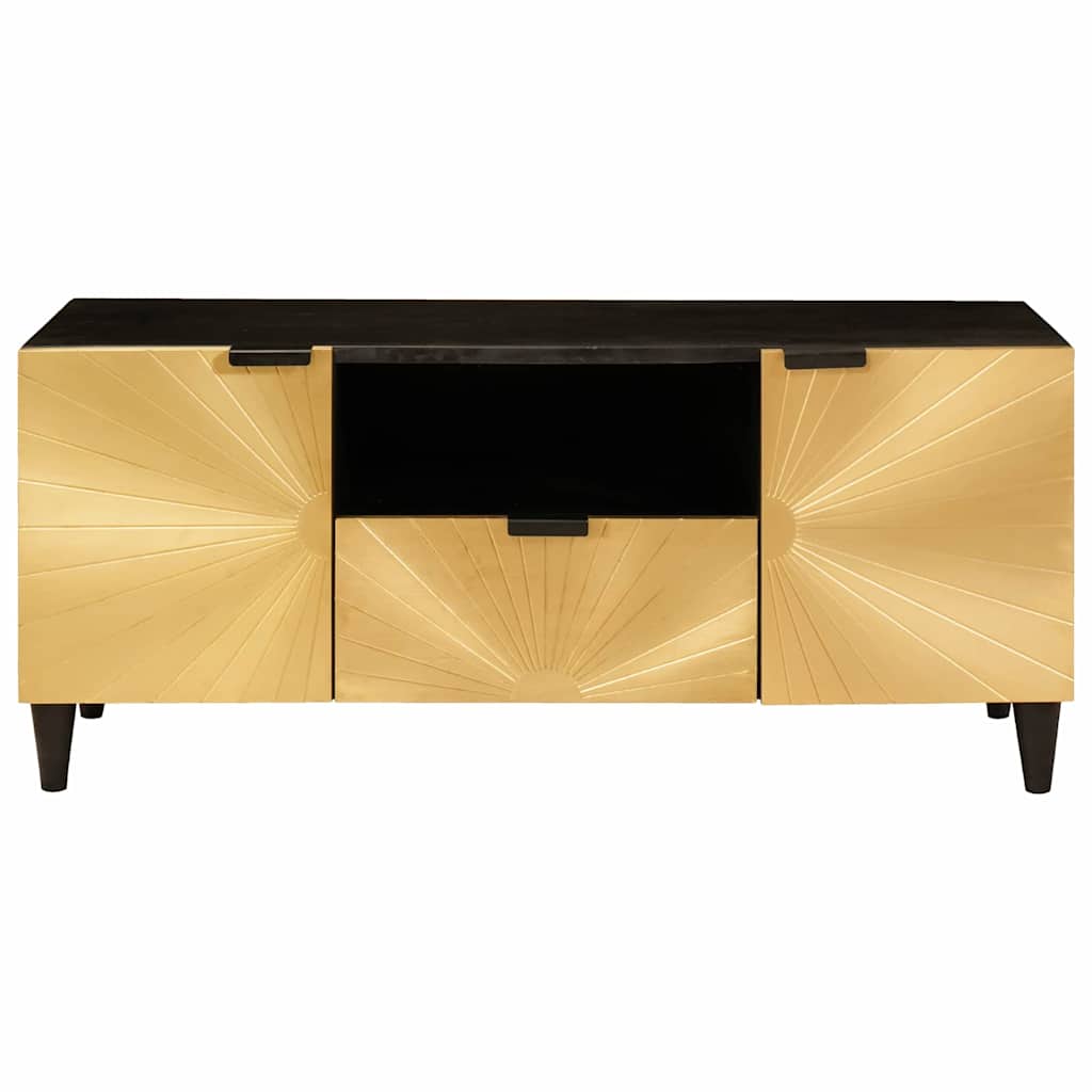 Mobile TV Nero e Oro 105 x 33 x 46 cm legno massello di mango