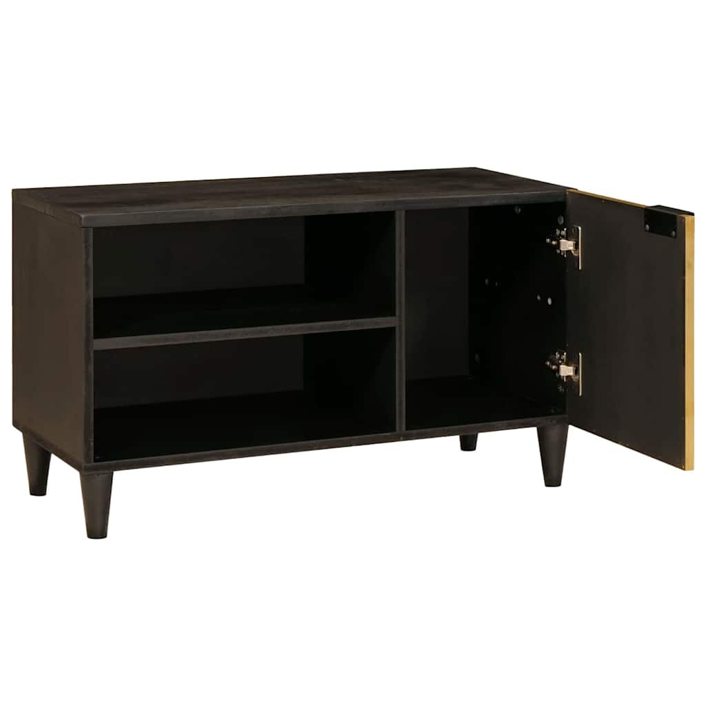 Mobile TV Nero e Oro 80 x 33 x 46 cm legno massello di mango
