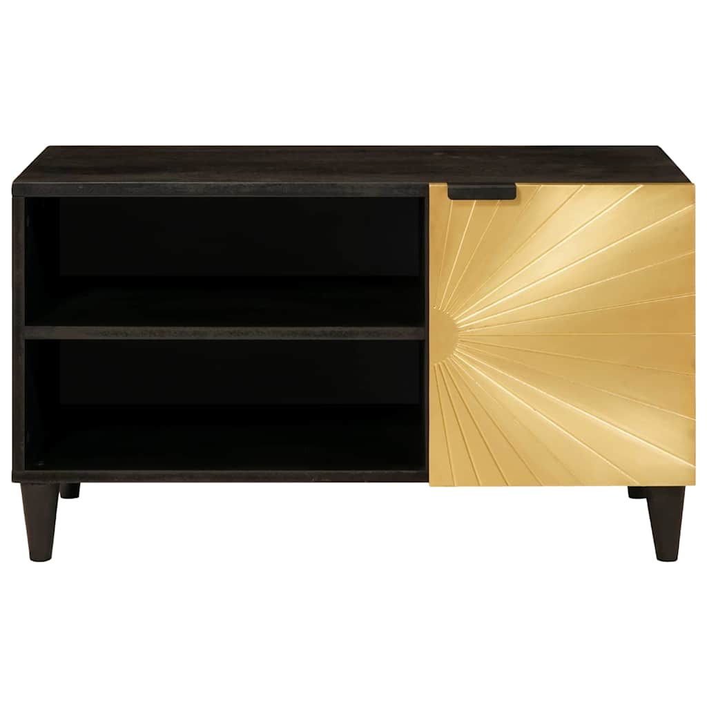Mobile TV Nero e Oro 80 x 33 x 46 cm legno massello di mango