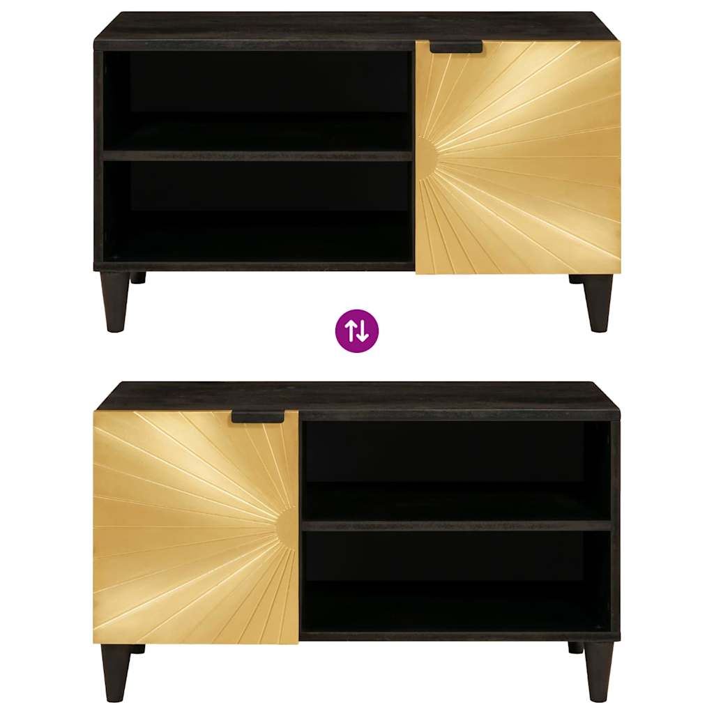 Mobile TV Nero e Oro 80 x 33 x 46 cm legno massello di mango
