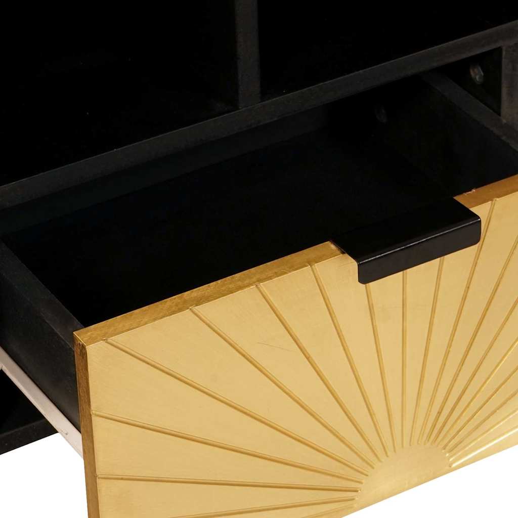 Mobile TV Nero e Oro 100 x 33 x 46 cm legno massello di mango