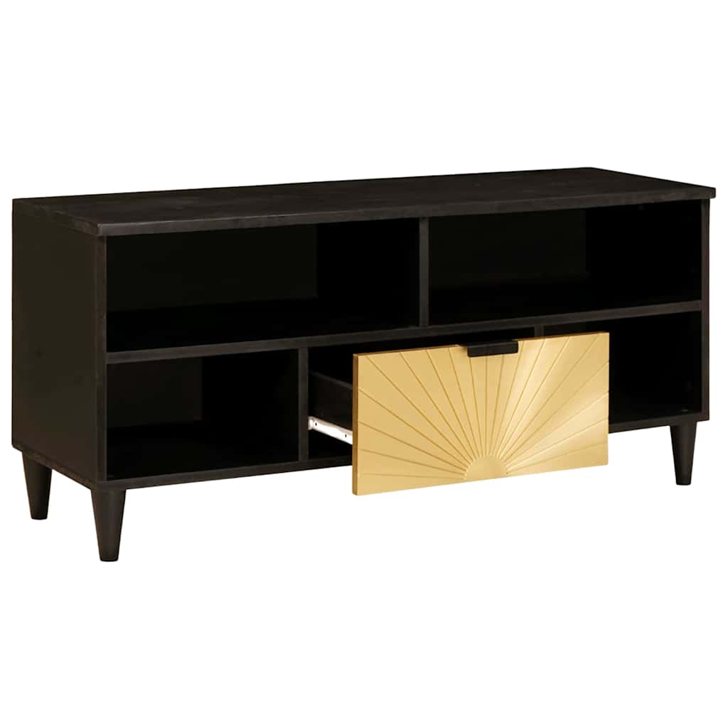 Mobile TV Nero e Oro 100 x 33 x 46 cm legno massello di mango