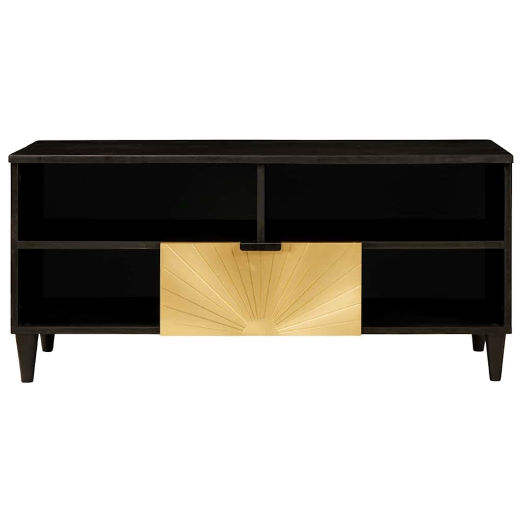 Mobile TV Nero e Oro 100 x 33 x 46 cm legno massello di mango