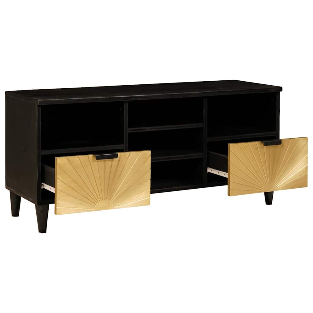 Mobile TV Nero e Oro 100 x 33 x 46 cm legno massello di mango