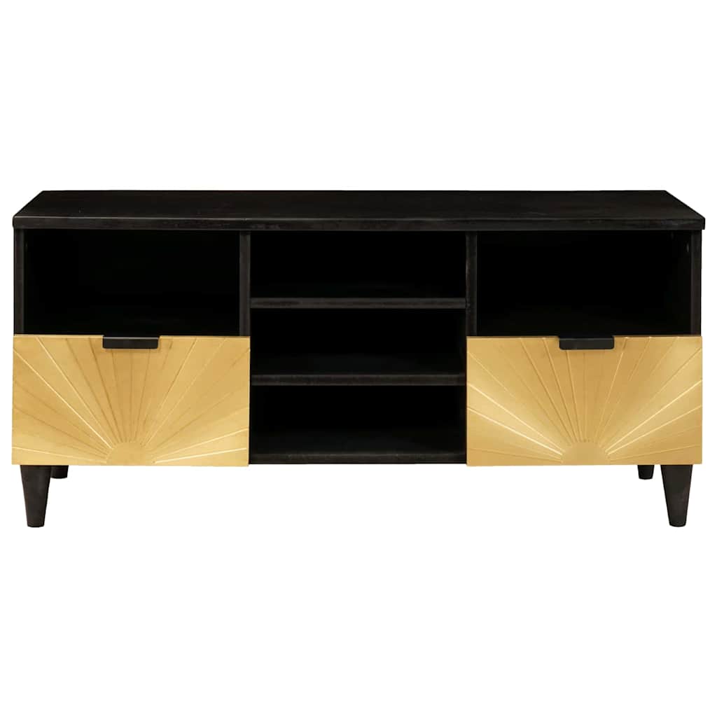 Mobile TV Nero e Oro 100 x 33 x 46 cm legno massello di mango
